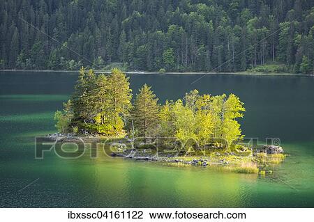 Islet in lake Eibsee, Wetterstein, Grainau, Bavaria, Germany, Europe View Large Photo Image Stock Image - Islet in lake Eibsee, Wetterstein, Grainau, Bavaria, Germany, Europe. Fotosearch