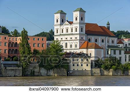 Jesuit Church of St. Michael, flooded promenade of the Inn river during high water, Innkai waterfront, historic centre, Passau, Lower Bavaria, Bavaria, Germany, Europe View Large Photo Image Stock Image - Jesuit Church of St. Michael, flooded promenade of the Inn river during high water, Innkai waterfront, historic centre, Passau, Lower Bavaria, Bavaria, Germany, Europe. Fotosearch
