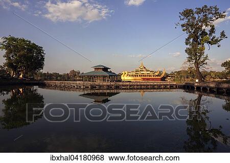 Kandawgyi Lake with Karaweik Palace Restaurant, Yangon, Myanmar, Asia View Large Photo Image Stock Photo - Kandawgyi Lake with Karaweik Palace Restaurant, Yangon, Myanmar, Asia. Fotosearch