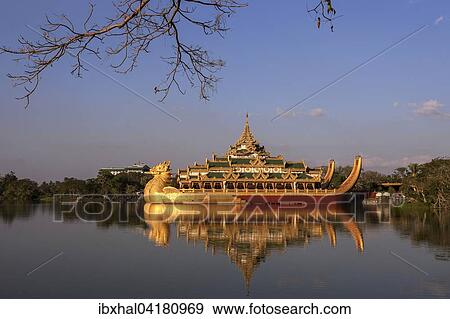 Kandawgyi Lake with Karaweik Palace Restaurant, Yangon, Myanmar, Asia View Large Photo Image Stock Photo - Kandawgyi Lake with Karaweik Palace Restaurant, Yangon, Myanmar, Asia. Fotosearch
