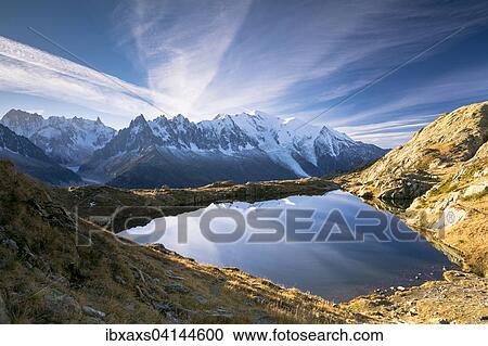 Lac des Chesery with Mont Blanc massif behind, Chamonix, Rhone-Alpes, France, Europe View Large Photo Image Stock Image - Lac des Chesery with Mont Blanc massif behind, Chamonix, Rhone-Alpes, France, Europe. Fotosearch