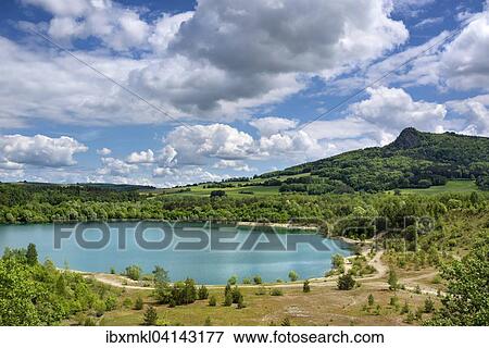 Stock Photo - Lake Binninger See in Hegau, the Hegau volcano Hohenstoffeln in the distance, Baden-Wurttemberg, Germany, Europe. Fotosearch