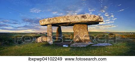Stock Photo - Lanyon Quoit, megalithic burial dolmen from the Neolithic period, circa 4000 to 3000 BC, near Morvah on the Penwith peninsula, Cornwall, England, United Kingdom, Europe. Fotosearch