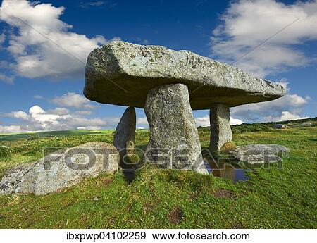 Lanyon Quoit, megalithic burial dolmen from the Neolithic period, circa 4000 to 3000 BC, near Morvah on the Penwith peninsula, Cornwall, England, United Kingdom, Europe View Large Photo Image Stock Photo - Lanyon Quoit, megalithic burial dolmen from the Neolithic period, circa 4000 to 3000 BC, near Morvah on the Penwith peninsula, Cornwall, England, United Kingdom, Europe. Fotosearch