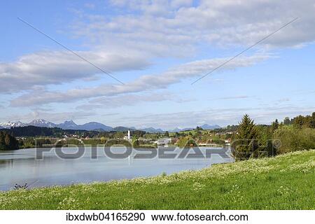 Lechstausee Urspring, dam, in front of the Lechbruck and Ammergauer Alps, Upper Bavaria, Bavarian Swabia, Bavaria, Germany, Europe View Large Photo Image Stock Image - Lechstausee Urspring, dam, in front of the Lechbruck and Ammergauer Alps, Upper Bavaria, Bavarian Swabia, Bavaria, Germany, Europe. Fotosearch