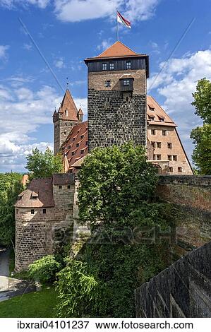 Luginsland Tower, Funfeckturm, five corners tower, Imperial Stables with youth hostel, Kaiserburg, Imperial Castle, Nuremberg, Middle Franconia, Franconia, Bavaria, Germany, Europe View Large Photo Image Stock Photo - Luginsland Tower, Funfeckturm, five corners tower, Imperial Stables with youth hostel, Kaiserburg, Imperial Castle, Nuremberg, Middle Franconia, Franconia, Bavaria, Germany, Europe. Fotosearch