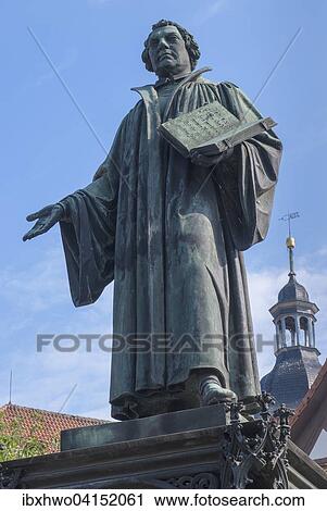 Stock Image - Luther Memorial, inaugurated in 1861, Lutherplatz square, Mohra, Thuringia, Germany, Europe. Fotosearch