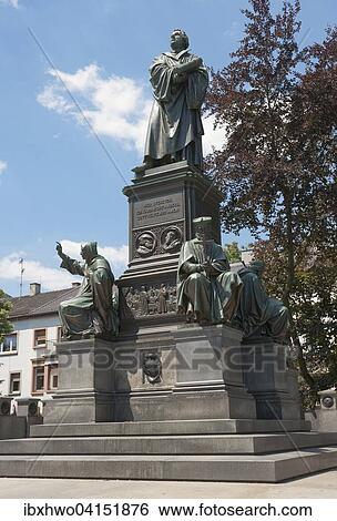 Stock Photograph - Luther Memorial, or Reformation Monument, midsection with Martin Luther, 1868, designed by Ernst Rietschel, Worms, Rhineland-Palatinate, Germany, Europe. Fotosearch