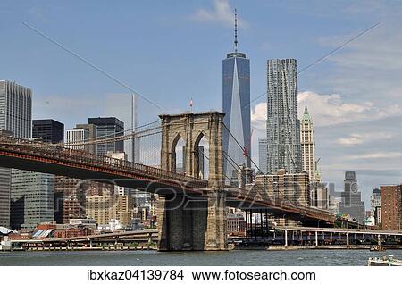 Manhattan Bridge and Freedom Tower, One World Trade Center, Manhattan, New York City, New York, USA View Large Photo Image Picture - Manhattan Bridge and Freedom Tower, One World Trade Center, Manhattan, New York City, New York, USA. Fotosearch