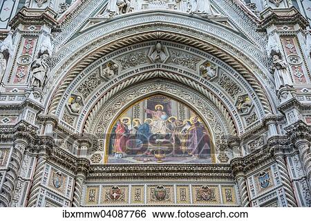 Stock Photograph - Marble facade of Florence Cathedral, Cattedrale di Santa Maria del Fiore with the dome by Brunelleschi, UNESCO World Heritage Site, Florence, Tuscany, Italy, Europe. Fotosearch