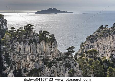 Stock Image - Massif des Calanques, limestone cliffs, Calanques National Park or Parc National des Calanques, Vaufreges, Marseille, Provence-Alpes-Cote d'Azur, France, Europe. Fotosearch