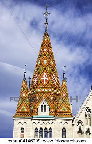 Stock Photo - Matthias Church steeple, Matyas templom, Budapest, Hungary, Europe. Fotosearch