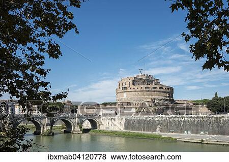 Stock Photo - Mausoleum of Hadrian or Castel Sant'Angelo, Ponte Sant'Angelo and the River Tiber, Rome, Lazio, Italy, Europe. Fotosearch