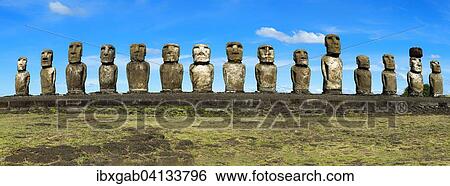 Moais at Ahu Tongariki, Rapa Nui National Park, Unesco World Heritage Site, Easter Island, Chile, South America View Large Photo Image Stock Photograph - Moais at Ahu Tongariki, Rapa Nui National Park, Unesco World Heritage Site, Easter Island, Chile, South America. Fotosearch