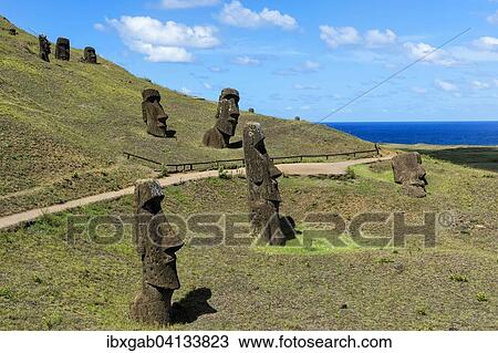 Moais in Rano Raraku, Rapa Nui National Park, Unesco World Heritage Site, Easter Island, Chile, South America View Large Photo Image Stock Image - Moais in Rano Raraku, Rapa Nui National Park, Unesco World Heritage Site, Easter Island, Chile, South America. Fotosearch