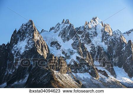 Stock Image - Mont Blanc in the morning, Chamonix, Alps, France, Europe. Fotosearch