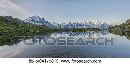 Mont Blanc reflected in Lake Cheserys in the morning, France, Europe View Large Photo Image Stock Image - Mont Blanc reflected in Lake Cheserys in the morning, France, Europe. Fotosearch
