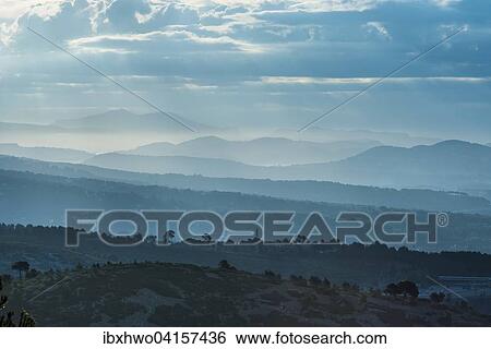 Stock Photograph - Morning atmosphere above the hills on the Mediterranean Sea, Route des Cretes, Cassis, Provence-Alpes-Cote d'Azur, France, Europe. Fotosearch