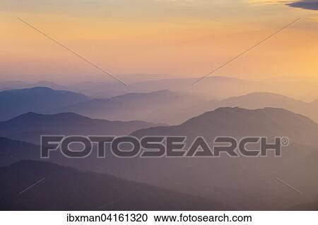Stock Image - Mountain chains, morning atmosphere, view from Schneeberg mountain, Vienna Alps, Lower Austria, Austria, Europe. Fotosearch