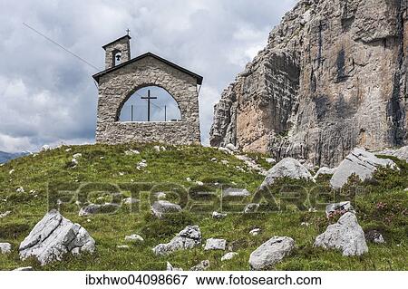 Stock Photo - Mountaineers chapel at Brentei Hut, Adamello-Brenta nature park, Brenta group, Dolomites, Trentino, Italy, Europe. Fotosearch