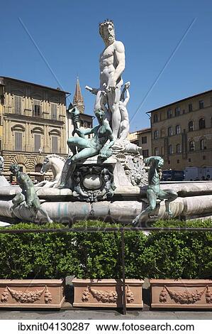 Neptune Fountain or Fontana del Nettuno on Piazza della Signoria, Florence, Tuscany, Italy, Europe View Large Photo Image Stock Photo - Neptune Fountain or Fontana del Nettuno on Piazza della Signoria, Florence, Tuscany, Italy, Europe. Fotosearch
