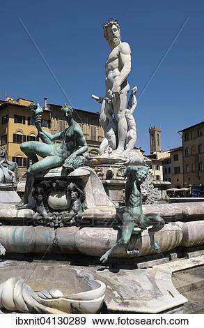 Neptune Fountain or Fontana del Nettuno on Piazza della Signoria, Florence, Tuscany, Italy, Europe View Large Photo Image Stock Photo - Neptune Fountain or Fontana del Nettuno on Piazza della Signoria, Florence, Tuscany, Italy, Europe. Fotosearch