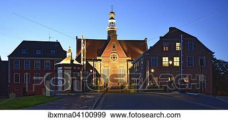 New Church illuminated behind new bascule bridge on the Red Siel, Emden, East Frisia, Lower Saxony, Germany, Europe View Large Photo Image Stock Photo - New Church illuminated behind new bascule bridge on the Red Siel, Emden, East Frisia, Lower Saxony, Germany, Europe. Fotosearch
