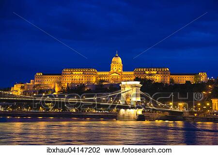 Night shot during blue hour, Szechenyi Chain Bridge, Danube and Buda Castle, Budapest, Hungary, Europe View Large Photo Image Stock Image - Night shot during blue hour, Szechenyi Chain Bridge, Danube and Buda Castle, Budapest, Hungary, Europe. Fotosearch