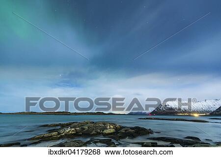 Northern lights with beach of Gimsoy, Gimsoy, Lofoten, Norway, Europe View Large Photo Image Stock Photo - Northern lights with beach of Gimsoy, Gimsoy, Lofoten, Norway, Europe. Fotosearch