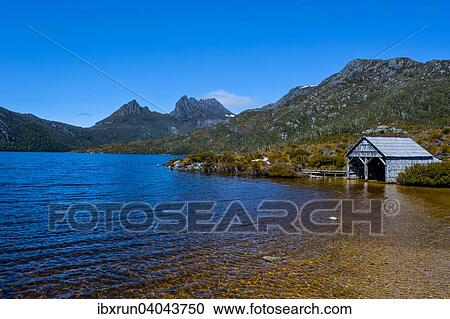 Stock Image - Old boat house at Dove Lake, Cradle Mountain, Tasmania. Fotosearch