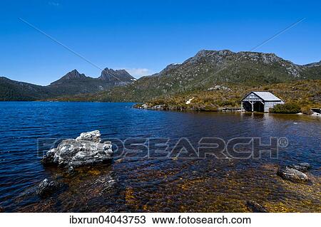 Stock Image - Old boat house at Dove Lake, Cradle Mountain, Tasmania. Fotosearch