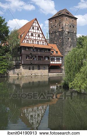 Old timbered houses and hanging tower, Nuremberg, Middle Franconia, Bavaria, Germany, Europe View Large Photo Image Stock Image - Old timbered houses and hanging tower, Nuremberg, Middle Franconia, Bavaria, Germany, Europe. Fotosearch