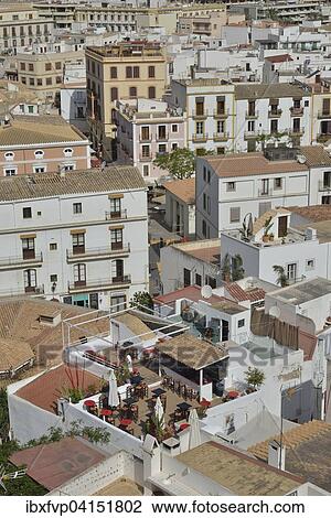 Stock Image - Old Town houses, Eivissa, Ibiza Town, Ibiza, Balearic Islands, Spain, Europe. Fotosearch
