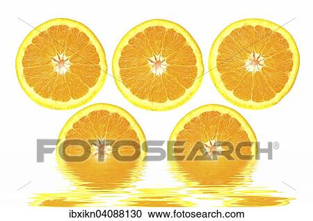 Orange slices with reflections in water View Large Photo Image Stock Image - Orange slices with reflections in water. Fotosearch