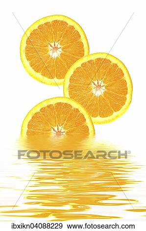 Orange slices with reflections in water View Large Photo Image Stock Photo - Orange slices with reflections in water. Fotosearch
