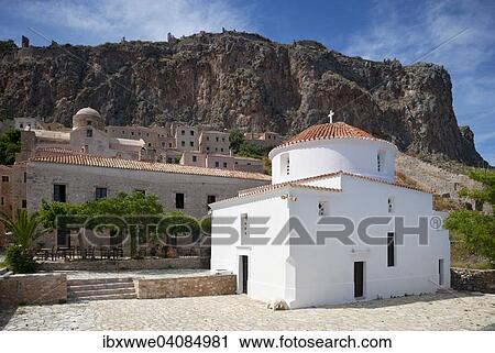 Orthodox Panagio Chrysaphitissa Church, medieval fortified village, Monemvasia, Laconia, Peloponnese, Greece, Europe View Large Photo Image Stock Image - Orthodox Panagio Chrysaphitissa Church, medieval fortified village, Monemvasia, Laconia, Peloponnese, Greece, Europe. Fotosearch