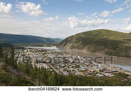 Picture - Overlooking Dawson City with Yukon River, from the Midnight Dome, Yukon Territory, Canada, North America. Fotosearch