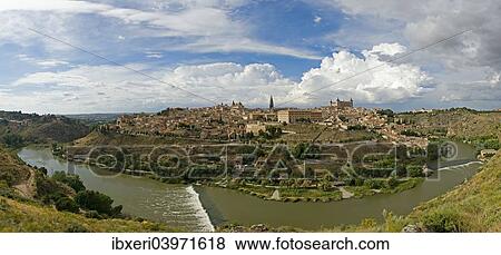 Panorama with Rio Tajo, Toledo, La Mancha, Spanien View Large Photo Image Stock Photo - Panorama with Rio Tajo, Toledo, La Mancha, Spanien. Fotosearch