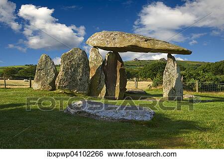 Stock Photograph - Pentre Ifan, Neolithic megalitic stone burial chamber dolmen built about 3500 BC in the parish of Nevern, Pembrokeshire, Wales, Great Britain. Fotosearch