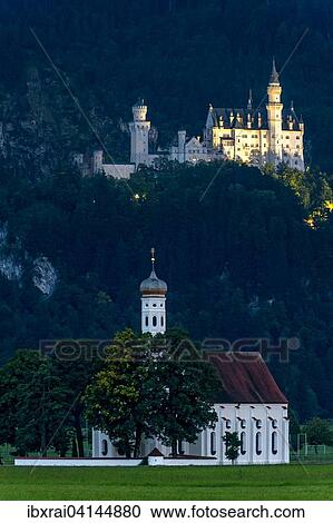 Pilgrimage church of St. Coloman, Neuschwanstein Castle, Schwangau, Fussen, Ostallgau, Allgau, Swabia, Bavaria, Germany, Europe View Large Photo Image Stock Image - Pilgrimage church of St. Coloman, Neuschwanstein Castle, Schwangau, Fussen, Ostallgau, Allgau, Swabia, Bavaria, Germany, Europe. Fotosearch