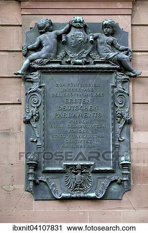 Stock Image - Plaque to the first German Parliament 1848 St. Paul's Church, Frankfurt am Main, Hesse, Germany, Europe. Fotosearch