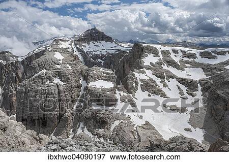 Stock Photo - Plateau of the Sella Group, at the back its highest peak Piz Boe, Boespitze, 3152 m, view from the summit of Mt Cima Pisciadu, Dolomites, South Tyrol, Trentino-Alto Adige, Italy, Europe. Fotosearch