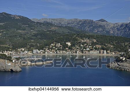 Stock Photograph - Port of Puerto de Soller, Majorca, Balearic Islands, Spain, Europe. Fotosearch