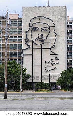 Portrait of Che Guevara on a wall of the Ministry of the Interior in Revolution Square, Plaza de la Revolucion, Vedado, Havana, Ciudad de La Habana, Cuba, North America View Large Photo Image Stock Image - Portrait of Che Guevara on a wall of the Ministry of the Interior in Revolution Square, Plaza de la Revolucion, Vedado, Havana, Ciudad de La Habana, Cuba, North America. Fotosearch