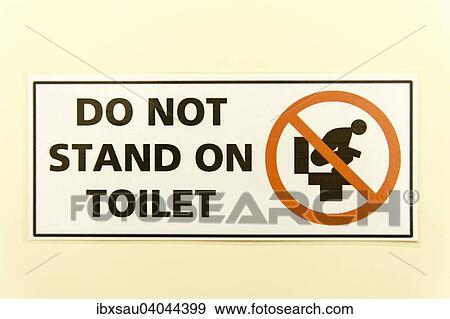 Stock Photo - Prohibition sign do not stand on toilet, Malta, Europe. Fotosearch