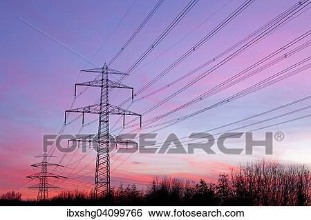 Stock Photograph - Pylons, Moorburg, Hamburg, Germany, Europe. Fotosearch