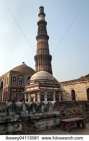 Stock Image - Qutb Minar, brick minaret, UNESCO World Heritage Site, Mehrauli Archaeological Park, New Delhi, Delhi, India, Asia. Fotosearch