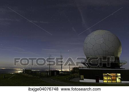 Stock Photo - Radar station on Mt Wasserkuppe at night, Hesse, Germany, Europe. Fotosearch