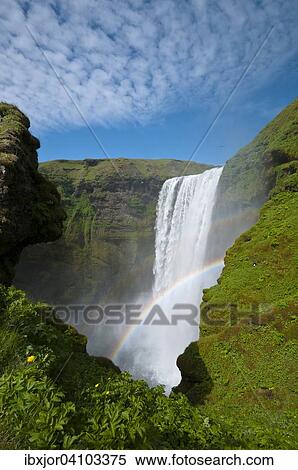 Rainbow, waterfall, Skogafoss the river Skoga, Suourland, Iceland, Europe View Large Photo Image Stock Photography - Rainbow, waterfall, Skogafoss the river Skoga, Suourland, Iceland, Europe. Fotosearch