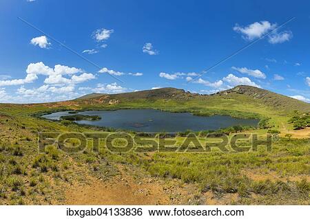 Rano Raraku crater lake, Rapa Nui National Park, Unesco World Heritage Site, Easter Island, Chile, South America View Large Photo Image Stock Photograph - Rano Raraku crater lake, Rapa Nui National Park, Unesco World Heritage Site, Easter Island, Chile, South America. Fotosearch